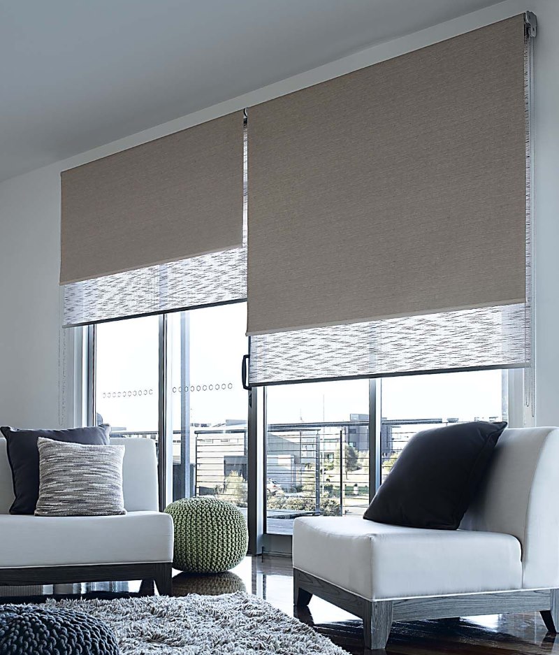 نافذة زخرفة غرفة المعيشة ستائر مزدوجة لفة نوع