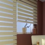 الستائر الدوارة حمار وحشي على نافذة غرفة المعيشة