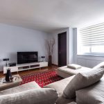 غرفة معيشة داخلية بجدران بيضاء.