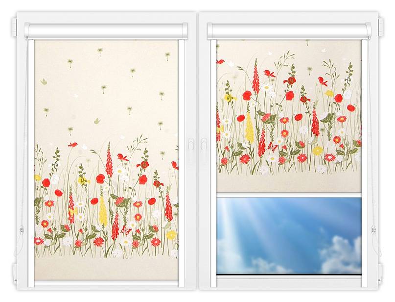 نافذة بلاستيكية مع لفة حديقة مصغرة مع طباعة الأزهار