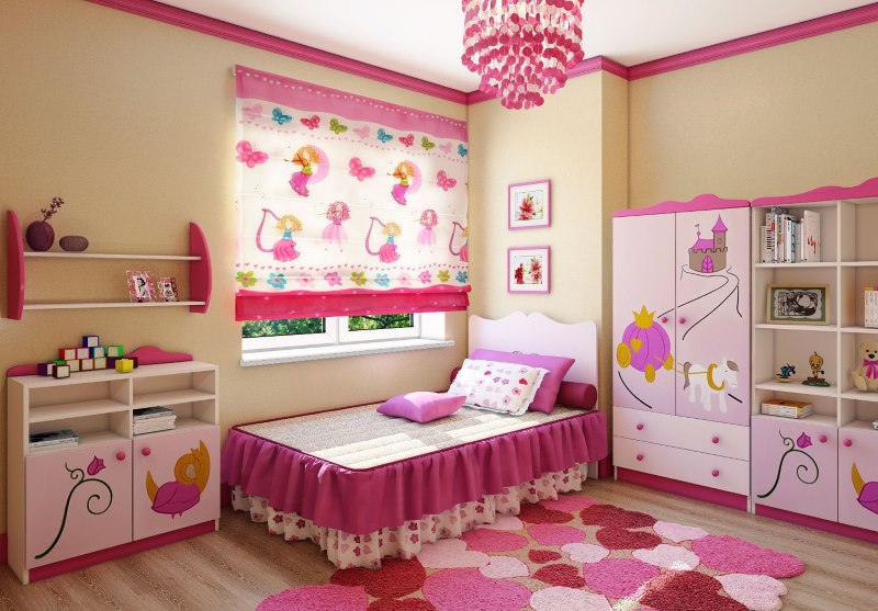 ستائر شفافة على نافذة الحضانة للفتاة